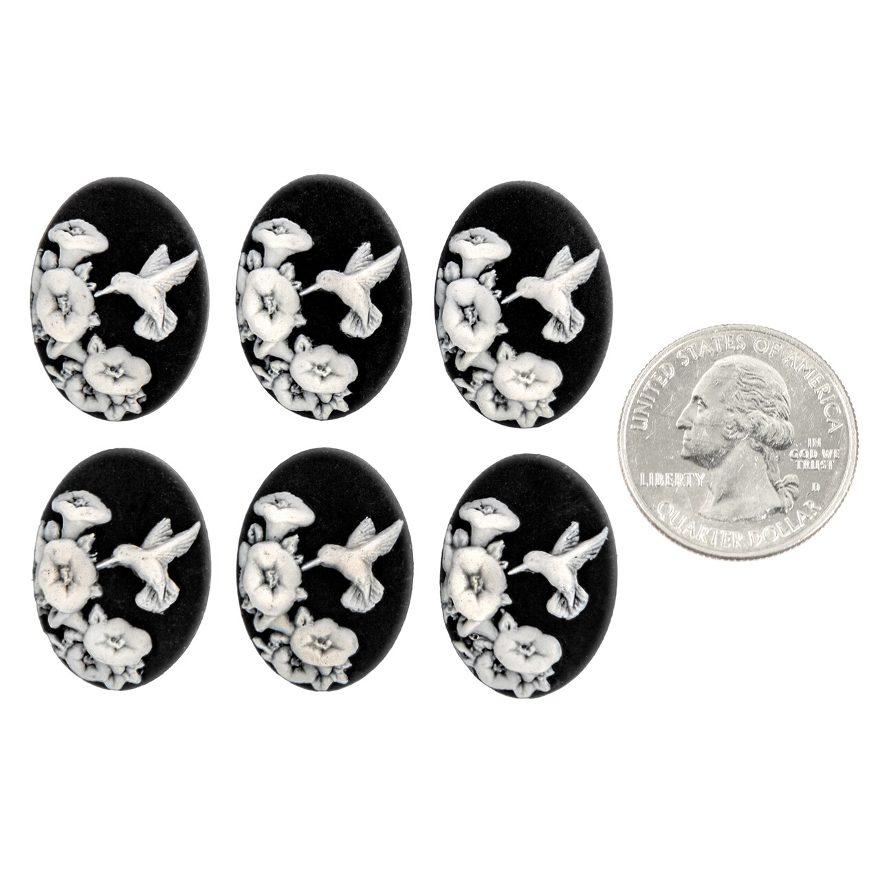 Black and Cream Hummingbird Facing Left Cameos 25mm x 18mm Cameos, Set of Six - XXX - *CAM342